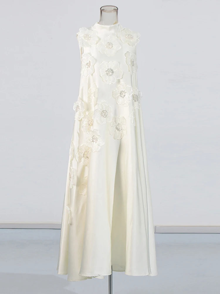 Zalia Atelier | Beige O Neck Midi Dress Appliques
