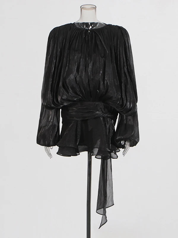 Zalia Atelier | Black Draped Blouson Mini Dress