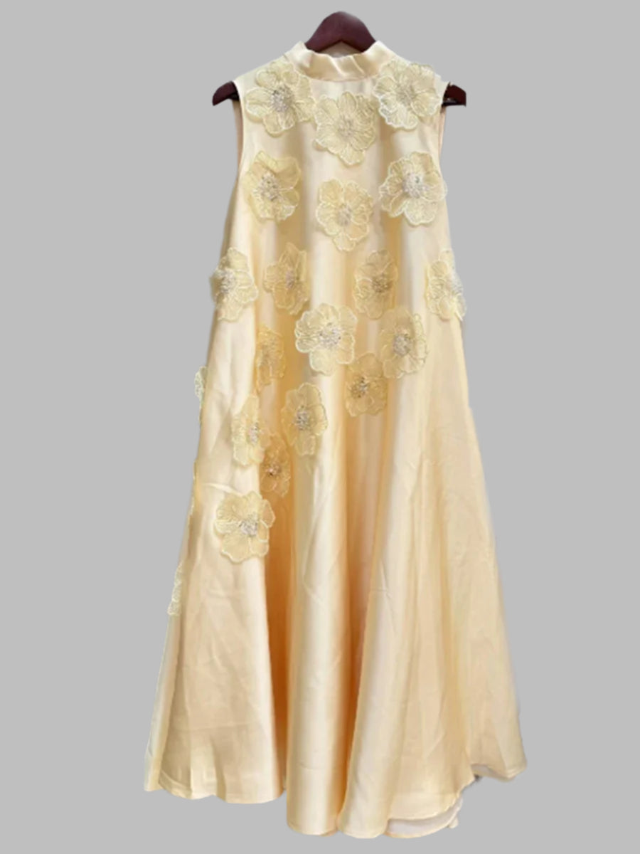 Champagne O Neck Midi Dress Appliques