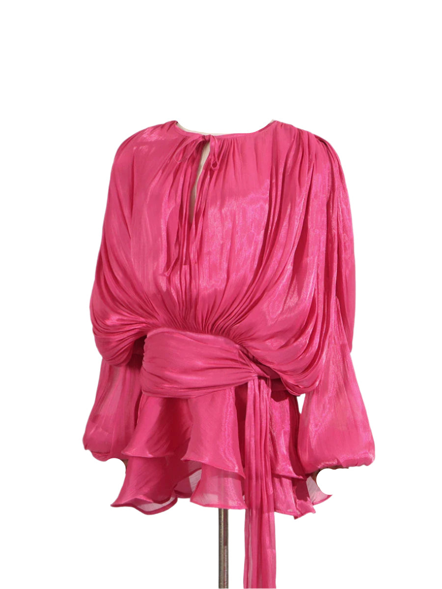 Zalia Atelier | Pink Blouson Dress Draped