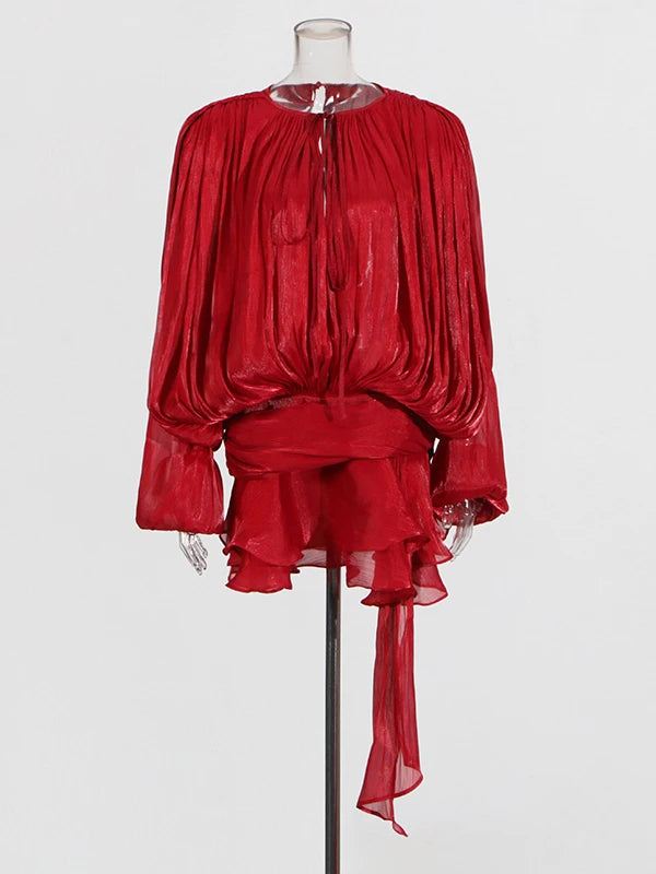 Zalia Atelier | Red Draped Mini Blouson Dress | Designer Inspired