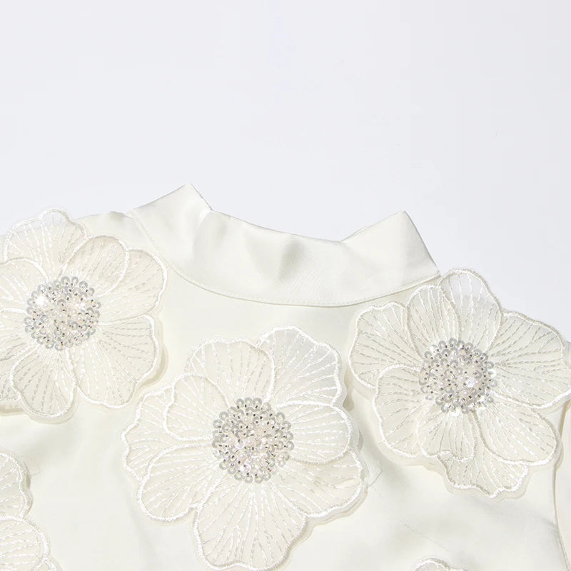 Appliques O Neck Midi Dress