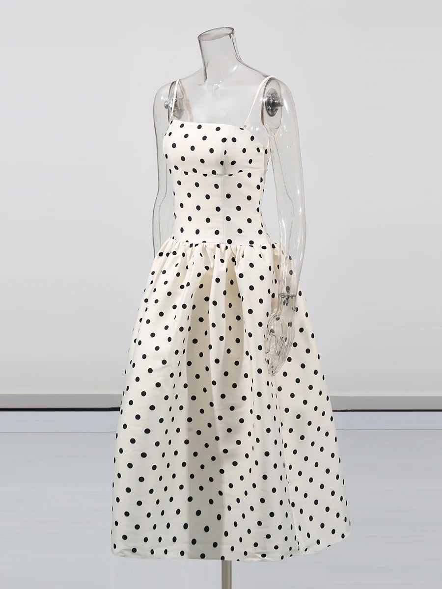 Zalia Atelier | Beige Polka Dot Midi Dress