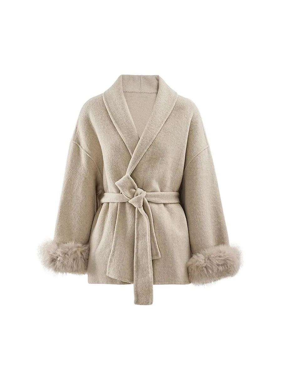 Zalia Atelier | Belted Jacket with fur cuffs