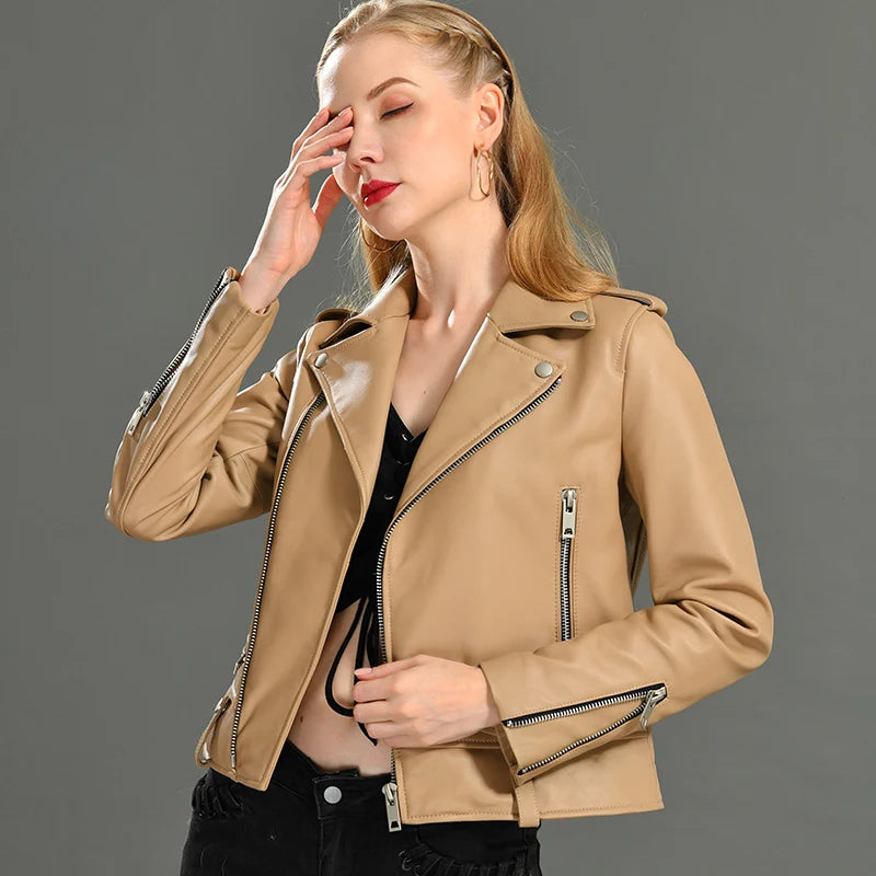 Beige Moto Jacket Sheepskin