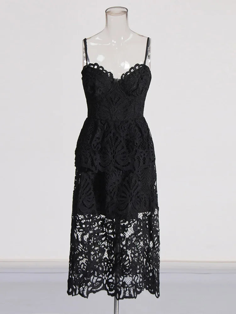 Zalia Atelier | Black Embroidery Lace Dress