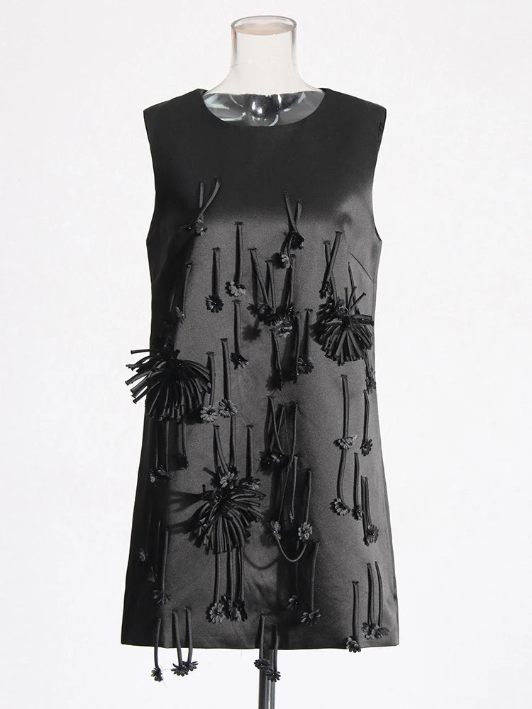 Black Mini Shift Dress With Appliques