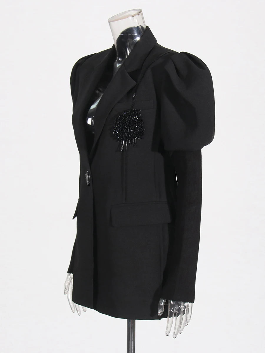 Black Puff Sleeve Blazer | Zalia Atelier