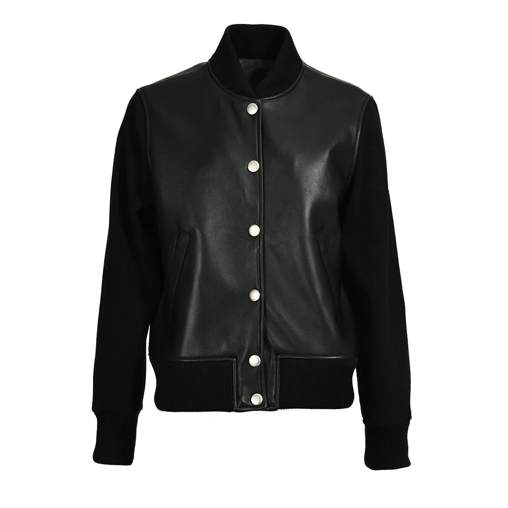 Zalia Atelier | Black Varsity Leather Jacket