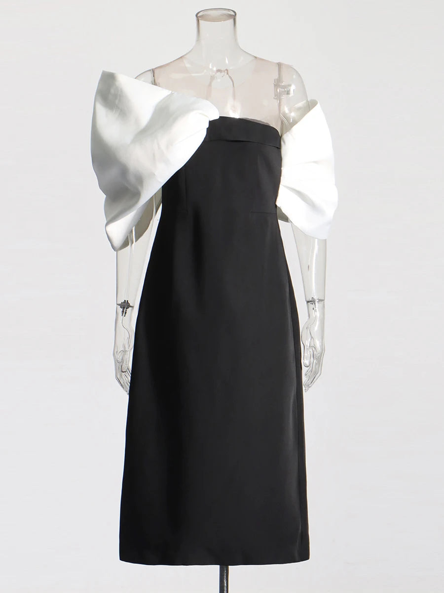 Zalia Atelier |  Bowknot Sleeve Dress Black and White