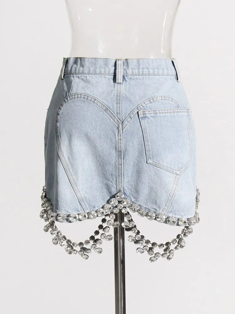 Zalia Atelier | Denim Skirt with Big Rhinestones