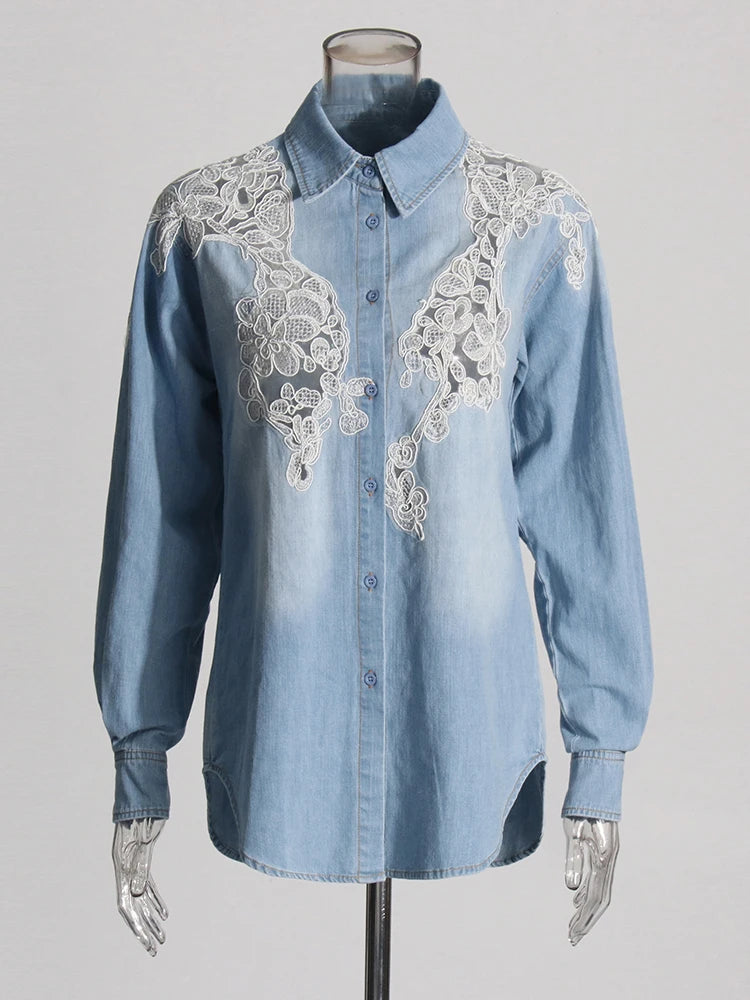 Denim and Lace Shirt | Ermanno Scervino Dupe Lookalike