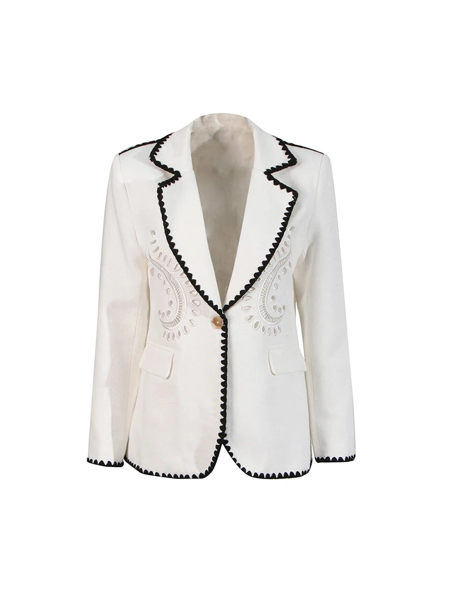 Zalia Atelier | Embroidered White Blazer