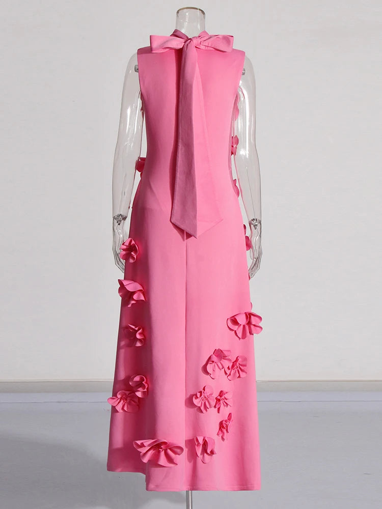 Zalia Atelier | Flower Applique Dress Pink 