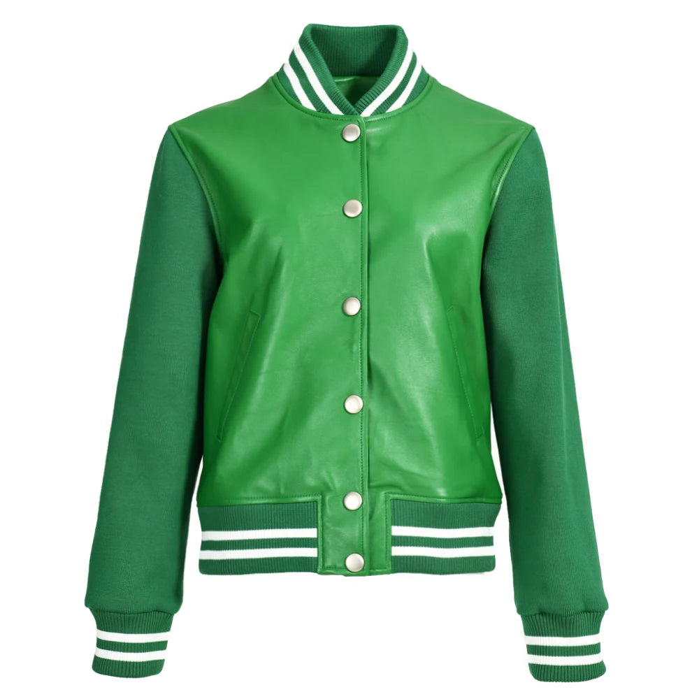 Zalia Atelier | Varsity Leather Jacket Green