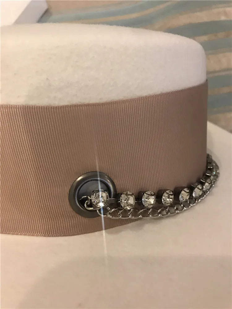 Rhinestone Chain Wool Hat