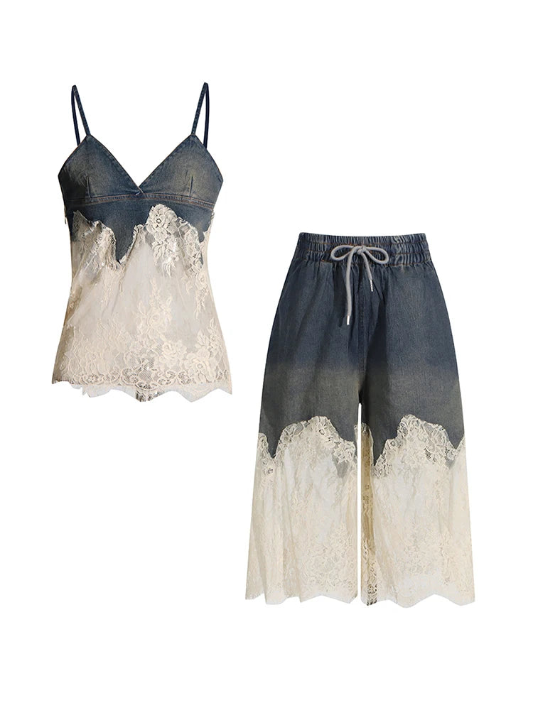 Lace Denim Top and Shorts Set | Designer Dupe | Designer Inspired