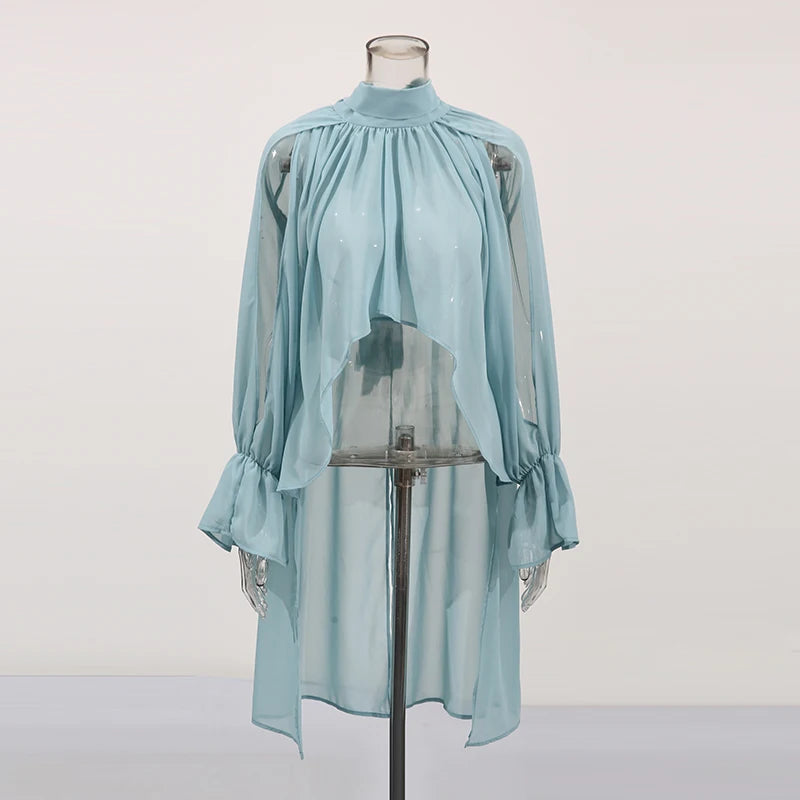 Zalia Atelier | Light blue sheer blouse boho style 