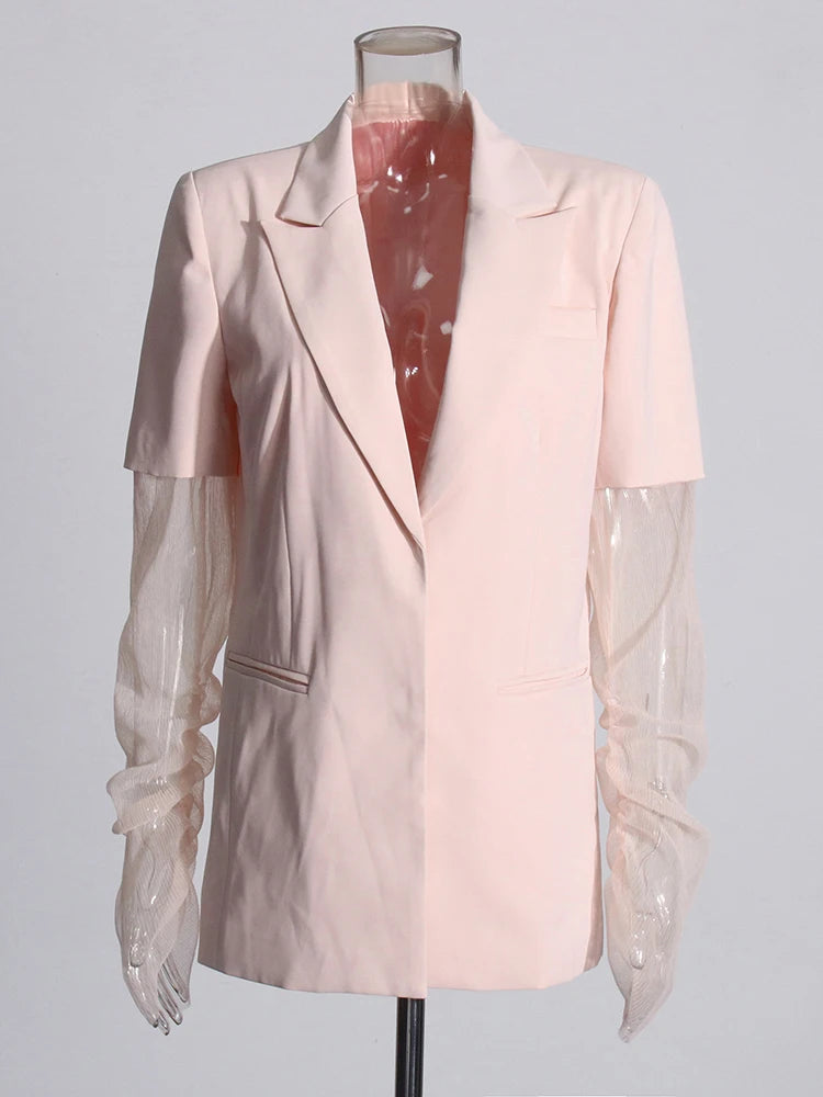 Pink Mesh Sleeves Blazer Top | Zalia Atelier