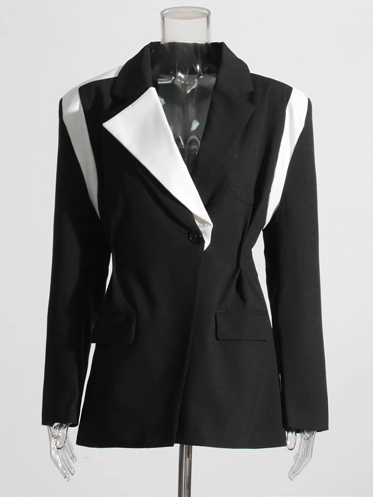 Colorblock blazer black and white patchwork