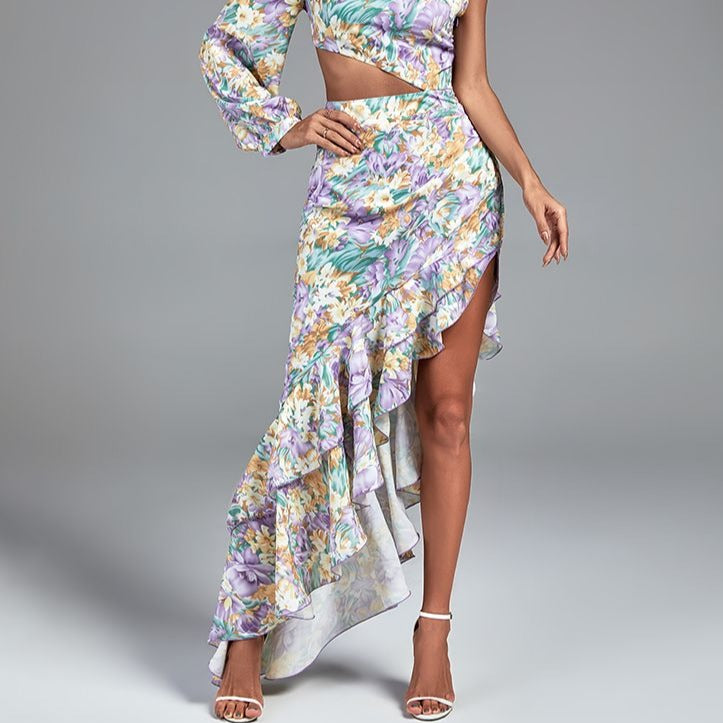 Floral Print Cocktail Dress | Asymmetrical | One Shoulder | Zalia Atelier