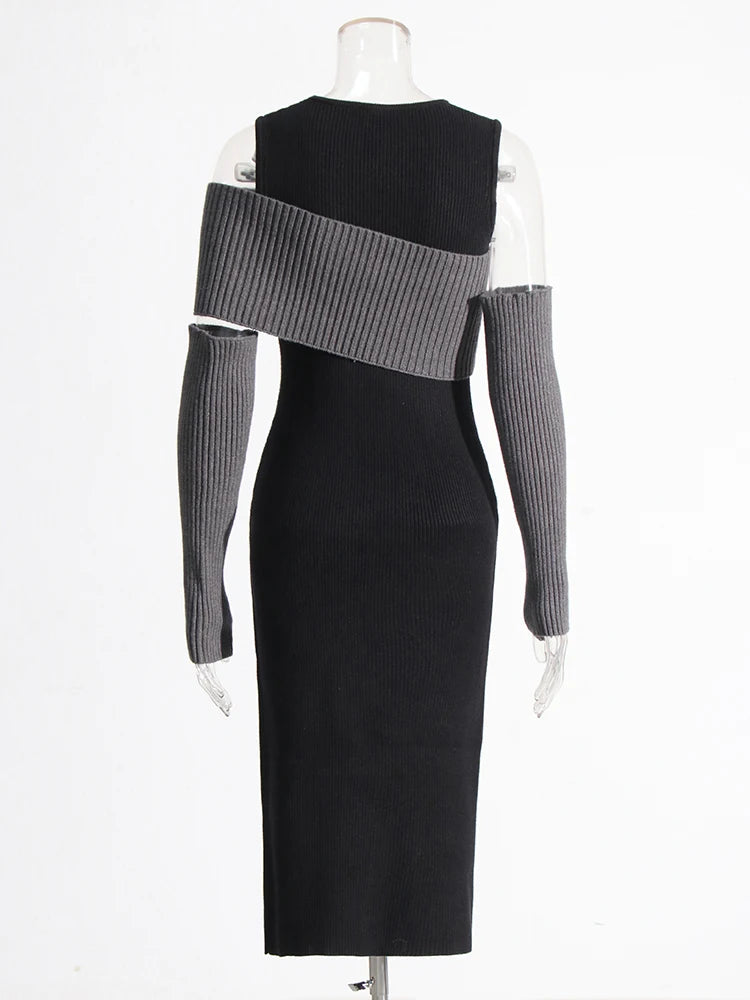 Zalia Atelier | Black Knit Dress with Grey Contrast