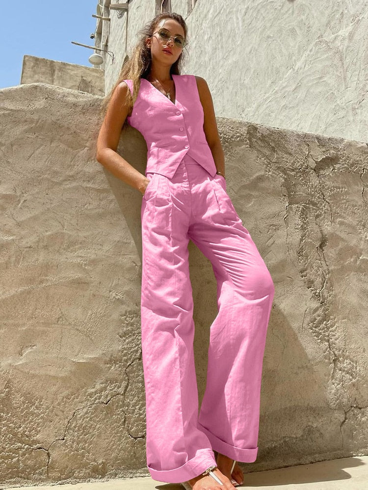 Pink Vest and Trouser Set | Zalia Atelier