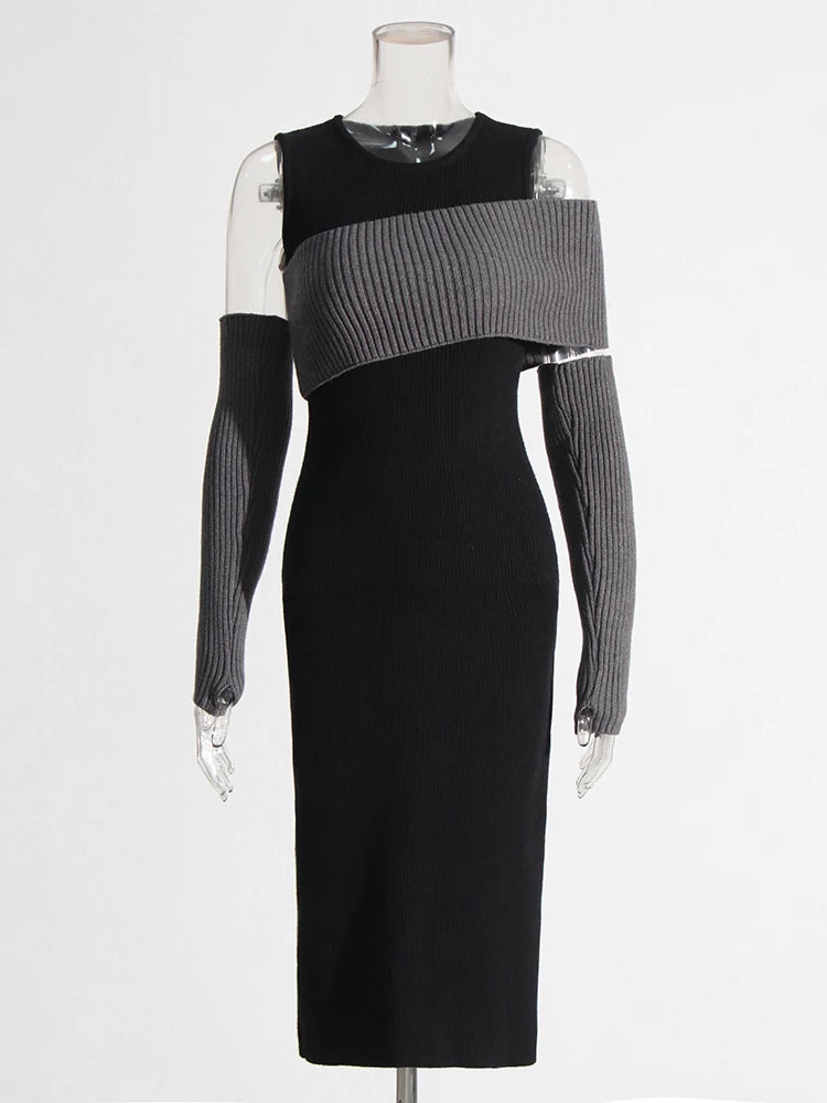 Zalia Atelier | Black Knit Dress with Grey Contrast