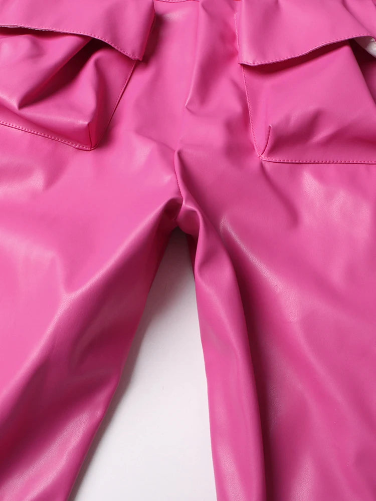 Pink Leather Cargo Pants