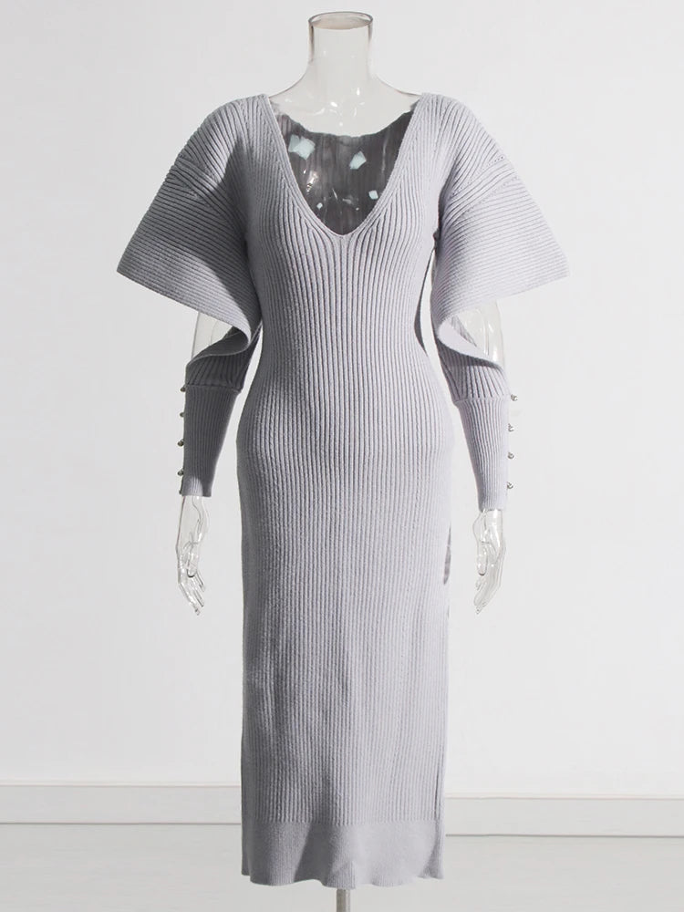 Zalia Atelier | Light Grey Knit Dress