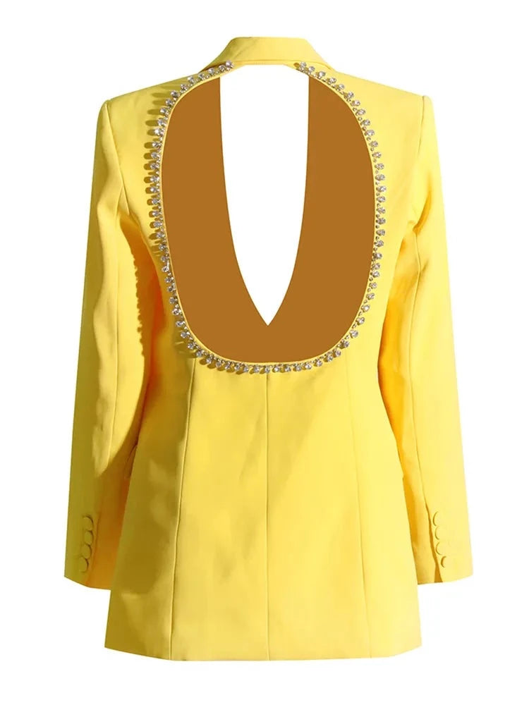 Yellow Blazer Back Cutout with Rhinestone Trim