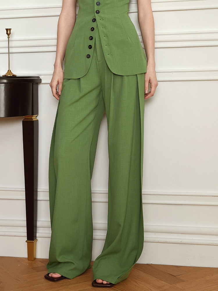 Green Wide Leg Trousers | Chic Style and Quality | Zalia Atelier