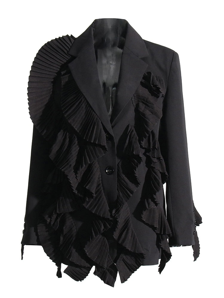 Black Blazer with Ruffles | Zalia Atelier | Chic Style Fashion