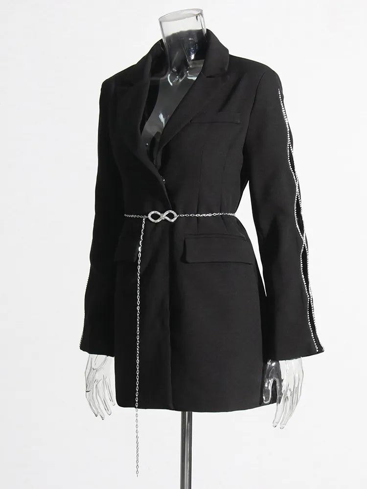 Black blazer rhinestone sleeves and belt