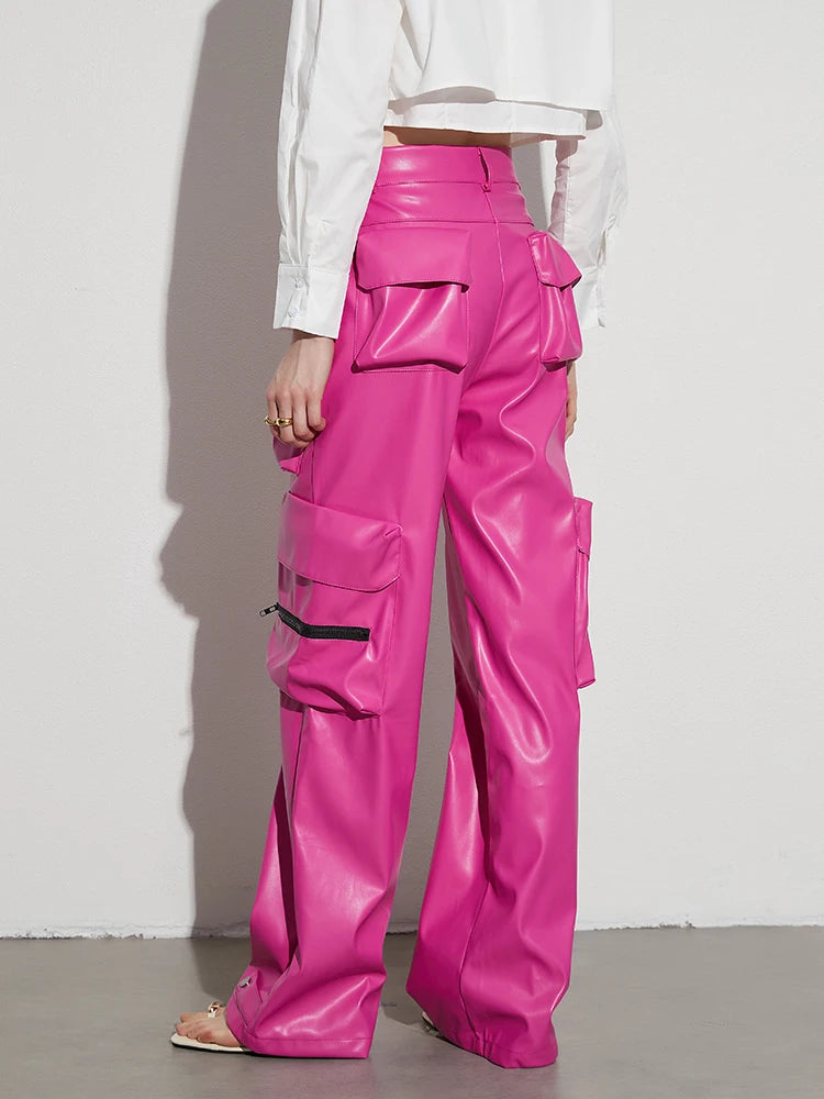 Pink Leather Cargo Pants