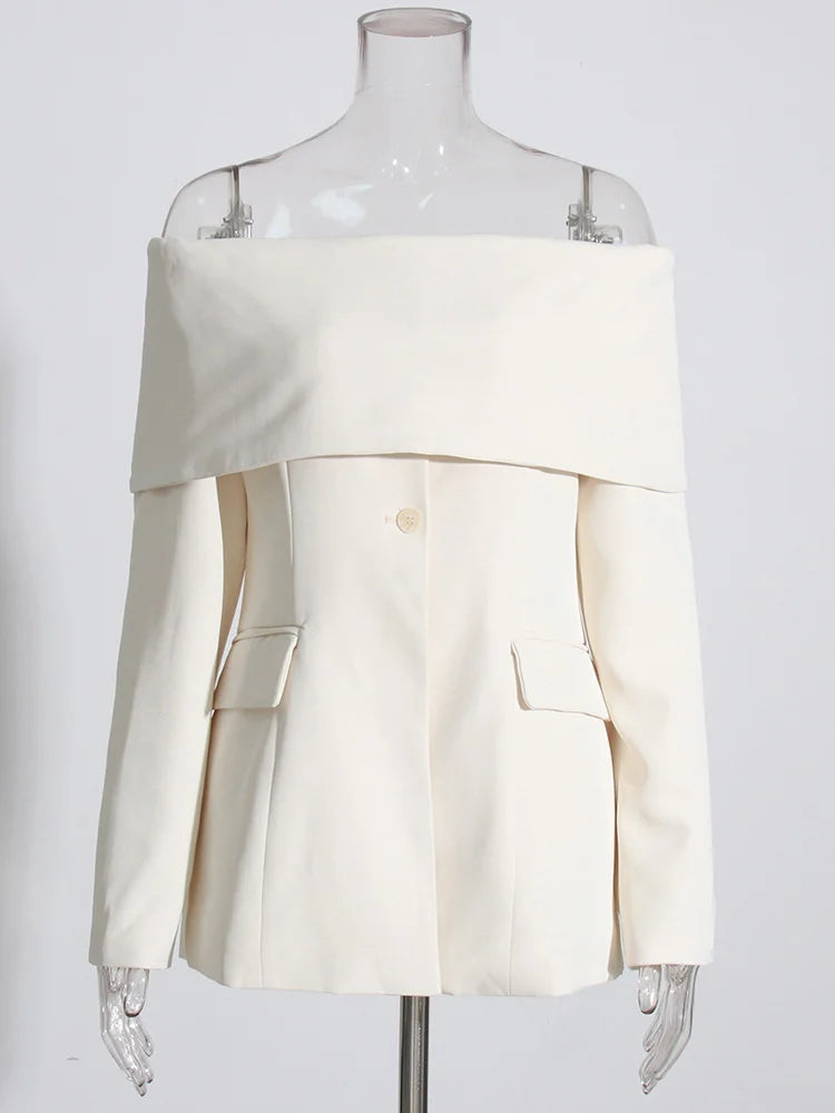 Zalia Atelier | Ivory color cold shoulder blazer | Chic Style