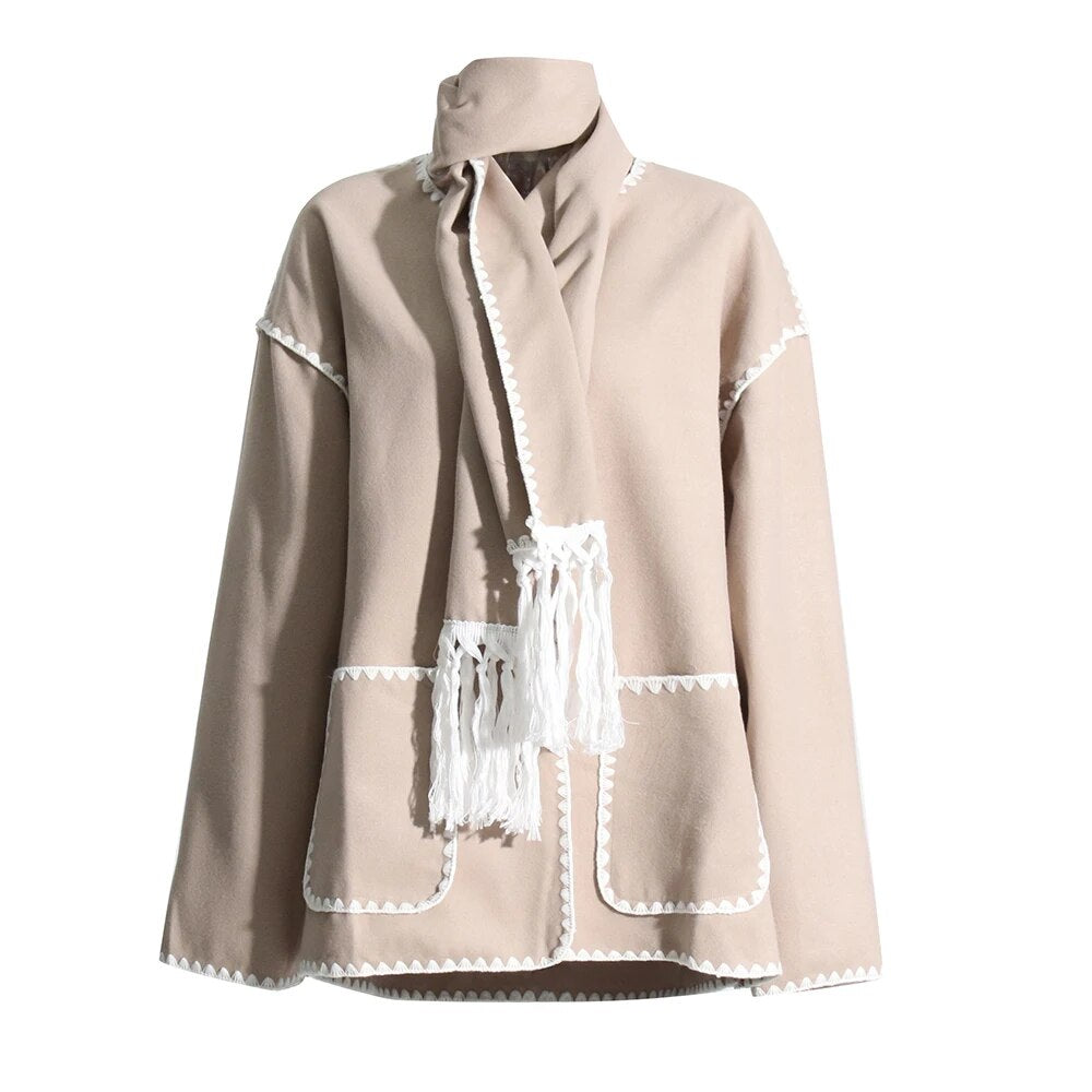 Light Brown Minimalist Style Coat with Scarf