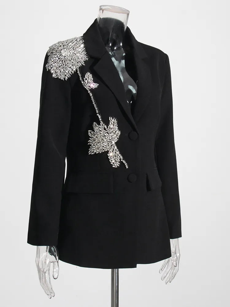 black blazer with stunning rhinestone design