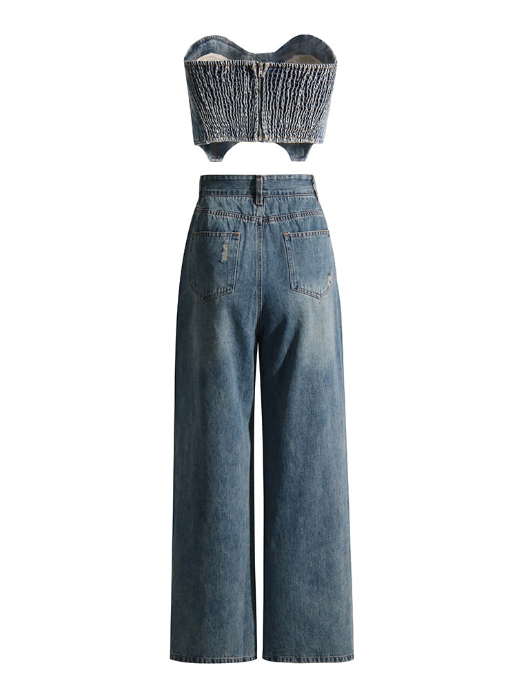 Denim Top and Pants Set