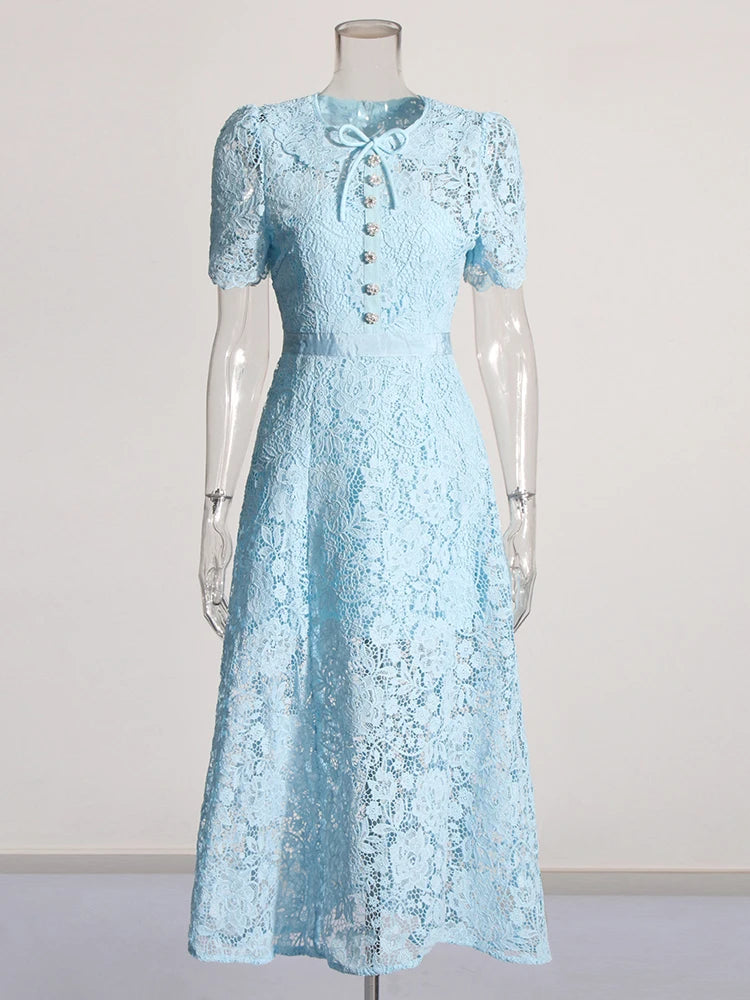 Light Blue Embroidered Lace Maxi Dress | Zalia Atelier