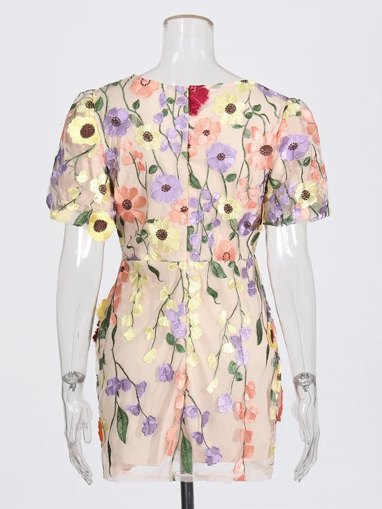 Floral Embroidery Mini Dress