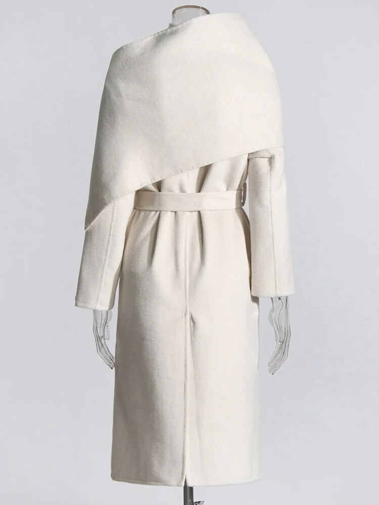 White Coat with Attached Scarf and matching belt | Zalia Atelier