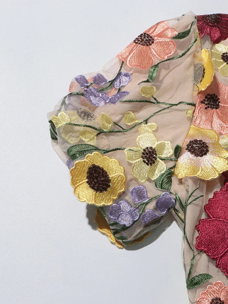 Floral Embroidery Mini Dress