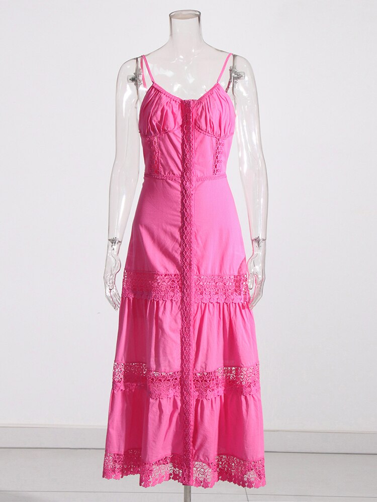 Bright Pink Midi Dress | Strapless | Lace Trims | Designer Inspired Charo Ruiz Ibiza Dupe