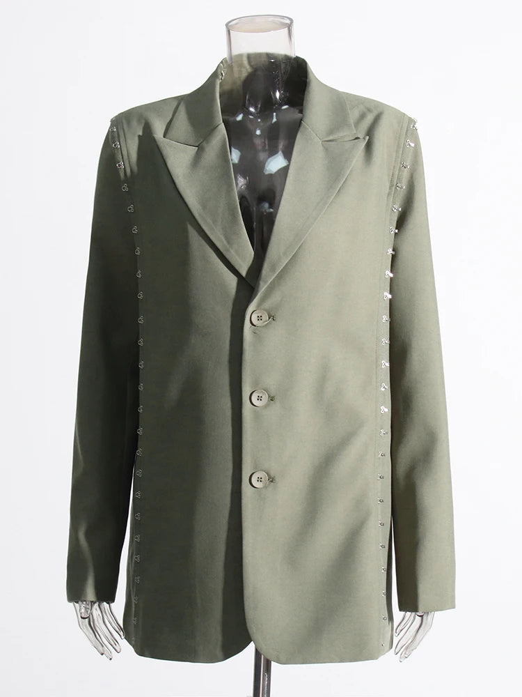 Green Blazer hook buttons appliques street style fashio