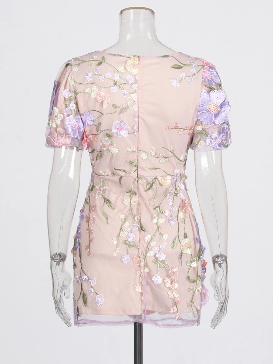 Floral Embroidery Mini Dress