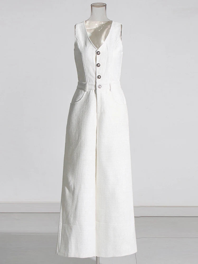 Zalia Atelier | White Jumpsuit Wide Leg with matching blazer