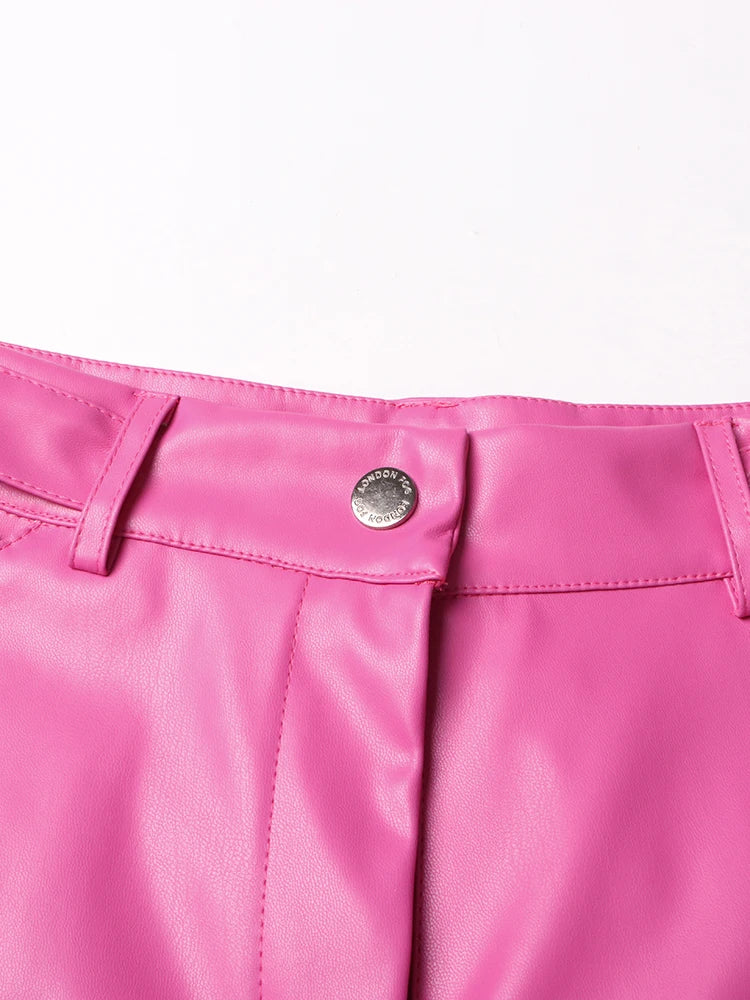 Pink Leather Cargo Pants