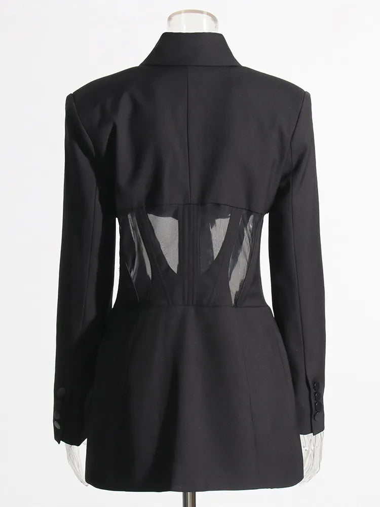 Black blazer single breasted mesh waist detail