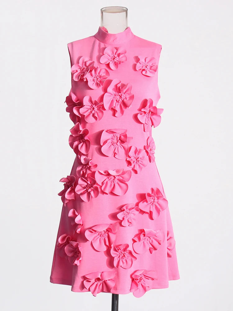 Zalia Atelier | Pink Dress with Flower Appliques | Sleeveless Dress